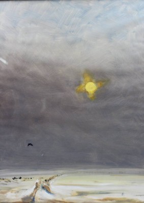 Auktion 365<br>Walther HARCKEN (1890-1971) , Schnee am Deich, Öl/Malkarton, ger./Glas, RG 58 x 47cm [1]