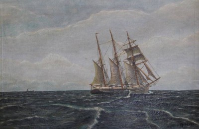 Auktion 365<br>A.Olsen, Segler auf See, Öl/Leinwand, gerahmt, RG 56,5 x 81cm [1]