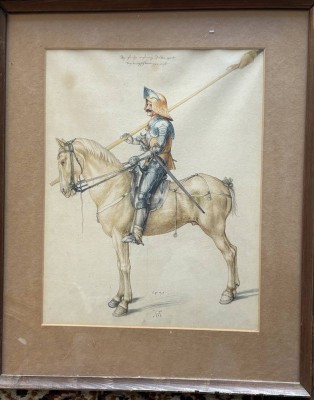 Auktion 365<br>gr. Kunstdruck nach A. Dürer, ger/Glas, RG 57x47 cm [1]