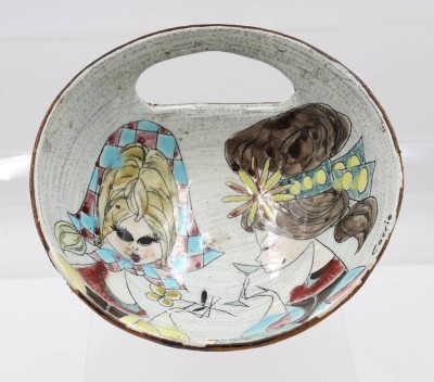 Auktion 365<br>50er Jahre Schale, signiert Coccio, Altersspuren, ca. H-9,3cm D-21cm [1]