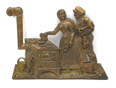 Auktion 365<br>massive Messing-Wandplatte, Paar am Herd, 17x22 cm [1]