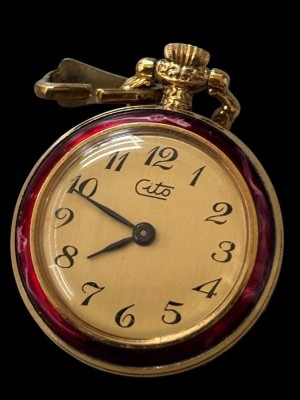 Auktion 365<br>kl. Damen-Umhängeuhr, mechan. Werk läuft, Gehäuse emailliert, D-2,3 cm [1]