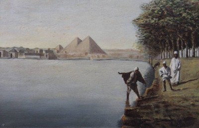 Auktion 365<br>Maria BRUCKER (XIX), Am Nil, Öl/Holz, gut gerahmt, RG 44,5 x 53cm [1]