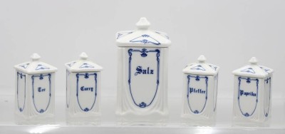 Auktion 365<br>5x Küchengefässe, ungemarkt, neuzeitl., beschriftet, ca. H-17 bis 11cm [1]