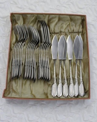 Auktion 366<br>Fischbesteck, BSF, Edelstahl, für 12 Personen. Messer L-19,5cm [1]