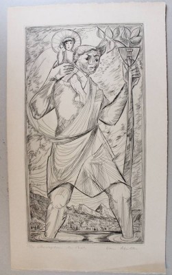 Auktion 366<br>Hans SCHILTER (1918-1988), Hlg. Christopherus, Radierung, Nr. 23/50, ungerahmt, BG 65,5 x 38,8cm [1]