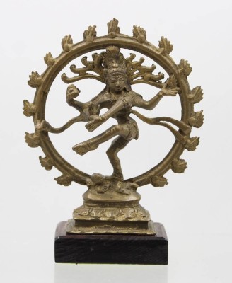 Auktion 366<br>Gott Shiva beim Tandava,  wohl Messing auf Holzsockel, ca. H-18cm [1]