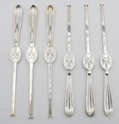 Auktion 366<br>6x Hummergabeln, versilbert, älter, ca. L-20cm [1]