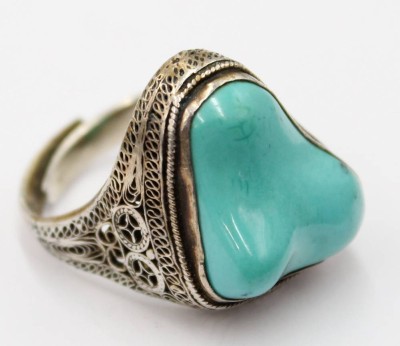 Auktion 366<br>Silberring-925- mit Türkis?, offene Ringschiene, 8,2 gr [1]