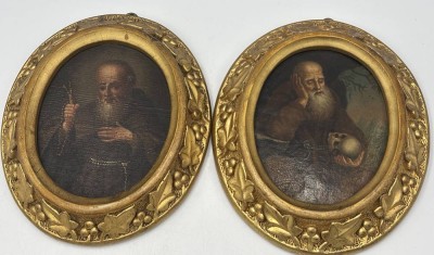 Auktion 366<br>2x Heiligenportraits, Kopien, wohl Öldrucke nachgemalt?,  gut gerahmt, RG 21x18 cm [1]