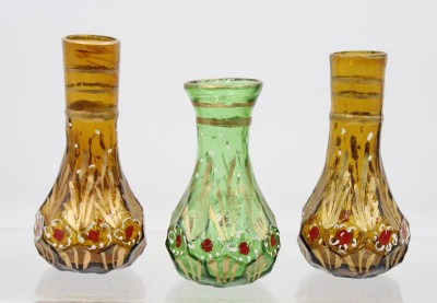 Auktion 366<br>3x kl. Vasen mit Emaillemalerei, älter, ca. H-14cm [1]