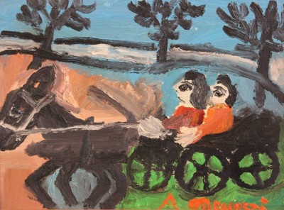 Auktion 366<br>A.Menozzi, Carrozza betiltet, Naiv, Öl/Hartfaser, gerahmt, RG 44 x 53cm [1]