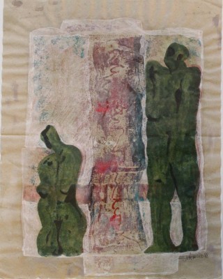 Auktion 366<br>Mierbold o.ä., Personen, Mischtechnik, ger./Glas, RG 82 x 66cm [1]