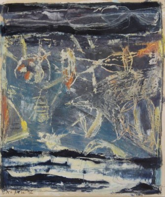 Auktion 366<br>Lara Ka...?, abstrakte Mischtechnik, gerahmt/Glas, MG 15 x 17cm RG 52 x 43cm [1]