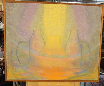 Auktion 366<br>Olga Jurgszat, Familienumarmung betitelt, Öl/Leinwand, gerahmt, RG   76,5 x 95,5cm [1]