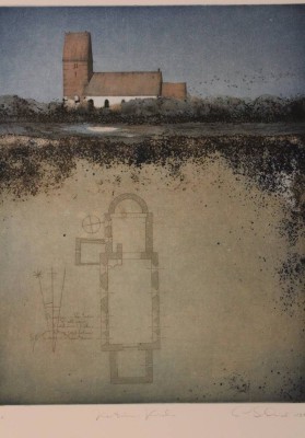 Auktion 366<br>Erhard SCHIEL (1943) , Keitum Kirche, Farbradierung, ger./Glas, RG 68 x 53cm [1]