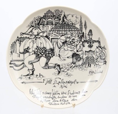 Auktion 374<br>Zierschale, Rosenthal Studio-Linie, Björn Wiinblad , Till Eulenspiegel in Rom, ca. D-25cm [1]
