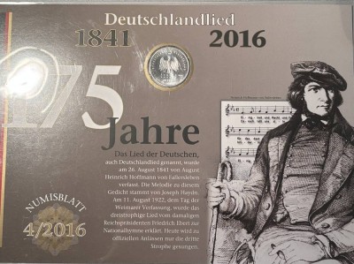 Auktion 366<br>20 Euro Numisbrief Deutschlandlied 2016, in Display [1]
