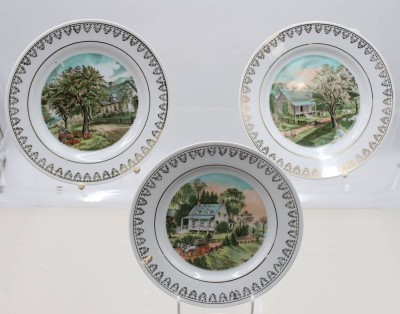 Auktion 374<br>3x Jahreszeitenteller mit Motiven von Currier & Ives, Autum, Spring, Summer, je D-20,5cm [1]