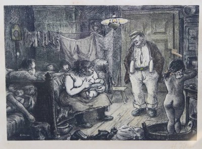 Auktion 366<br>Heinrich Zille (1858-1929), Der späte Schlafbursche, 1902,  Original-Lithographie (Steindruck), leicht stockfleckig, ger./Glas, RG 27,5 x 32,5cm [1]