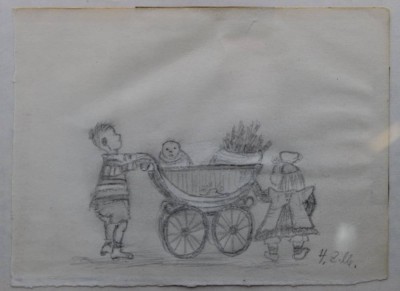 Auktion 366<br>Heinrich Zille (1858-1929) wohl Bleistiftskizze, Kinder mit Kinderwagen, r.u. signiert, ger./Glas, RG 25,5 x 31,5cm [1]