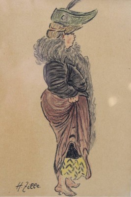 Auktion 366<br>Heinrich Zille (1858-1929), Madame, Kohle/Wachsmalkreide, color., ger/Glas, RG 36 x 30cm [1]