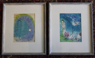 Auktion 366<br>Marc Chagall (1887-1985), 2x Farblithografien, unsigniert, je grahmt/Glas, RG 63,5 x 52,5cm [1]