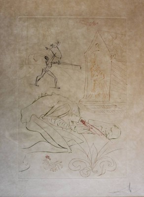 Auktion 366<br>Salvador DALI (1904-1989), The fight before the Lady of Malehou, Radierung, Nr. 52/75, gerahmt/Glas, RG 71,5 x 53,5cm [1]