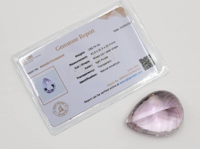 Auktion 366<br>gr. Amethyst in Tropfenform, 159,7ct, anbei Zertifikat [1]