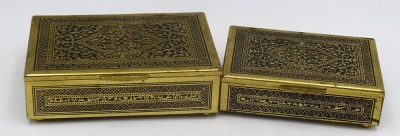 Auktion 366<br>2x Messing Zigarettendosen, innen Holz [1]