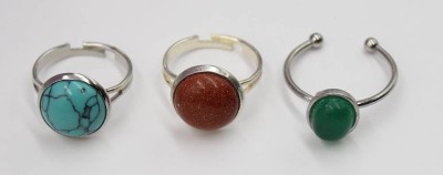 Auktion 366<br>3x div. Ringe, Edelstahl, Türkis, Malachit und Goldfluss (dieser lose), offene Schienen [1]