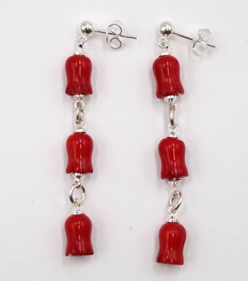 Auktion 366<br>Paar Ohrstecker, 925er Silber mit Koralle, ca. L-4cm [1]
