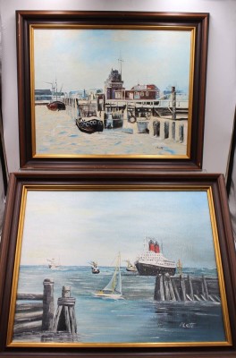 Auktion 366<br>2x Öl-Gemälde, signiert Plate, Cuxhaven-Motive, je gerahmt, RG ca. 50 x 60cm [1]