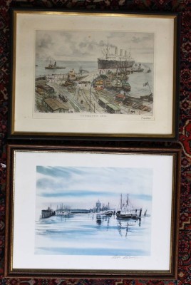 Auktion 366<br>2x div. Grafiken mit Cuxhaven Motiven, W.Relisch und Peter Clausen, je gerahmt/Glas, RG ca. 33 x 42cm [1]