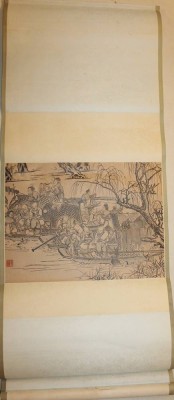 Auktion 366<br>Rollbild, Chinesisches Fischerleben, orig. Karton, Altersspuren, ca. 120 x 50cm [1]