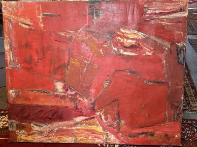 Auktion 366<br>modernes abstraktes Gemälde, anonym, 84x100 cm, Leinen beidseitig bemalt, [1]