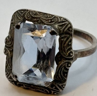 Auktion 366<br>vintage Silberring-835- mit blauen Stein, ungeputzt, RG 56, 5 gr., [1]