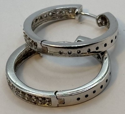 Auktion 366<br>Paar Silber-925- Creolen mit klaren Steinen, D-2,5 cm, 7,6 gr [1]