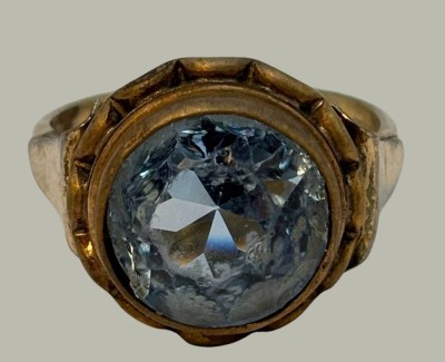 Auktion 366<br>vintage gold double Ring mit gr. blauen Stein, RG 58 [1]