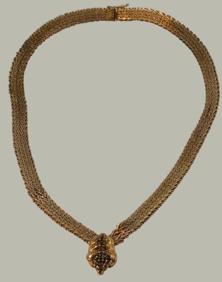 Auktion 366<br>flaches Collier, Silber-835-, vergoldet, Safire, L-ca. 42 cm, 37 gr. [1]