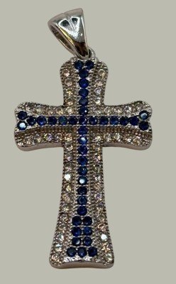 Auktion 366<br>Kreuzanhänger, Silber-925-, blaue und klare Steine, 3x1,5 cm, 3,4 gr [1]