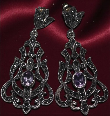 Auktion 367<br>Paar Ohrhänger, Silber-925- mit Markasiten, Amethyste, L-ca. 5 cm, 10,6 gr [1]