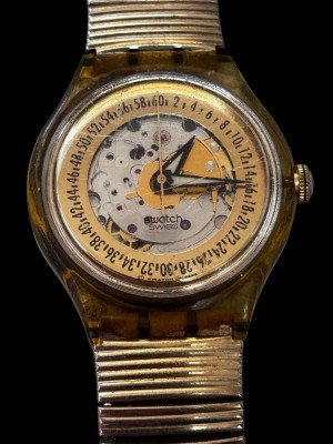 Auktion 367<br>Swatch Automatik HAU, 1994, Doublee-Zugband, Werk läuft, D-3,5 cm [1]