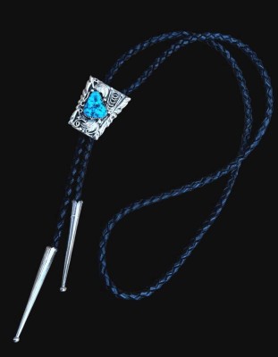 Auktion 367<br>Lederband mit Navajo Silber Schieber mit Türkis, 2x Silber-Spitzen, L-ca. 84 cm, ca. 35 gr. [1]