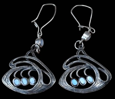 Auktion 367<br>Paar Ohrhänger-925- im Jugendstil mit Mondstein, H-4,5 cm, 4,5 gr. [1]
