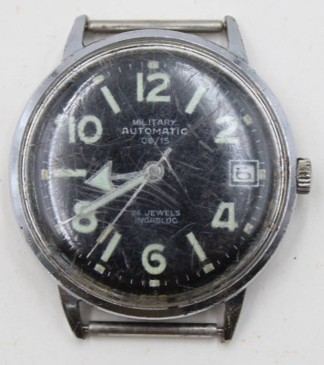 Auktion 367<br>HAU, Hersteller Aviarichter, Military Automatic 08/15, 25 Jewels Incabloc, getragene ERhaltung, Werk läuft, ohne Armband, D-3,5cm [1]