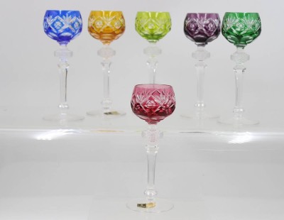 Auktion 367<br>6x Likörrömer, WMF Cabinet, Buntglas, je ca. H-15,5cm [1]