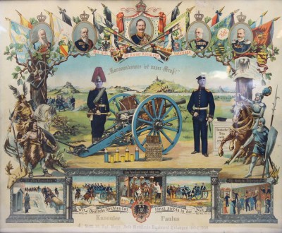 Auktion 367<br>Reservistenbild, Kanonendonner ist unser Gruß, 1904-1906, alt ger./Glas, RG 56,5 x 66cm [1]