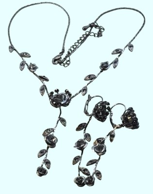 Auktion 367<br>Modeschmuck Collier mit passenden Ohrhängern, Rosen und blaue Steine [1]