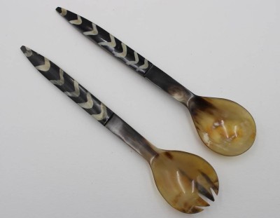 Auktion 367<br>Salatbesteck, Horn, Afrika, älter, ca. L-29,5cm [1]